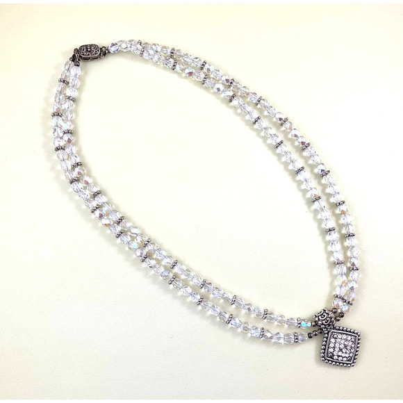 Midcentury Cocktail Party AB Crystal Bead Necklace/Pendant & Clip-on Earrings - Picture 5 of 8